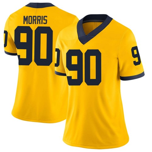Mike Morris Michigan Wolverines Women's NCAA #90 Maize Limited Brand Jordan College Stitched Football Jersey AVH3154BX